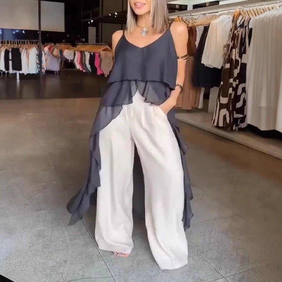 Dress for Women – V-Neck – Ruched Layers – Asymmetric Hem – Light and Airy Fit