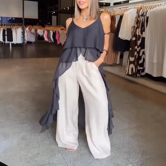 Dress for Women – V-Neck – Ruched Layers – Asymmetric Hem – Light and Airy Fit