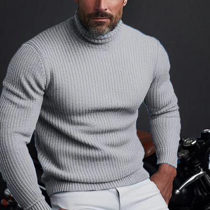 Men's Turtleneck Sweater – Slim Fit – Ribbed Knit – Long Sleeves – Soft Wool Quality