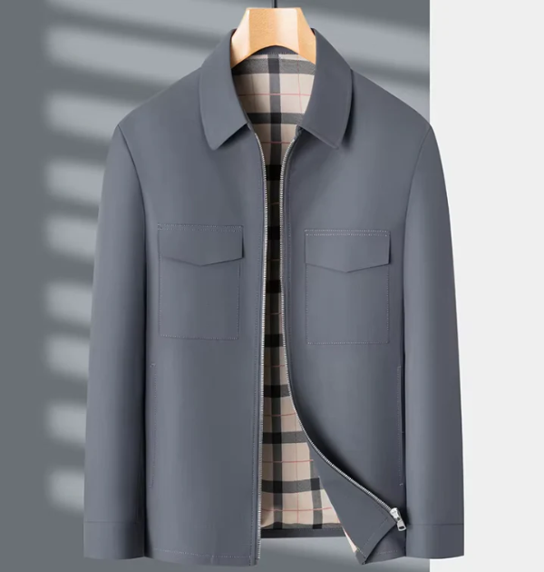 Men's Jacket – Slim Fit – Classic Collar – Zipper – Flap Pockets – Checkered Lining