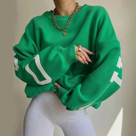 Women's Sweatshirt – Oversized Fit – Soft Cotton Blend – Side Logo – Dropped Shoulders