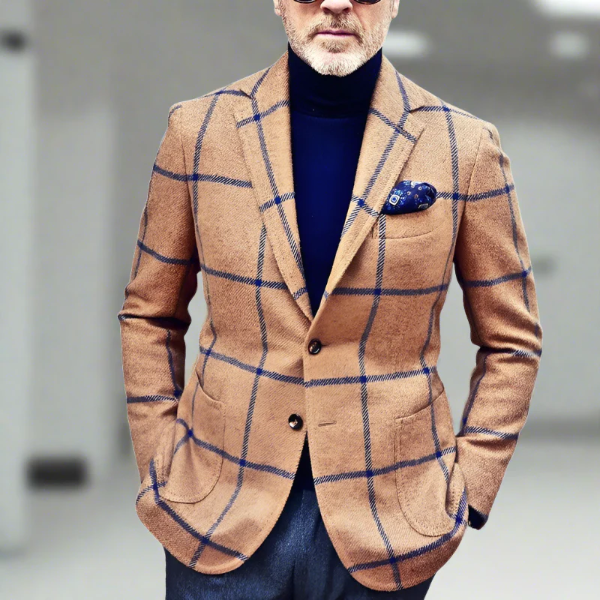 Men's Blazer – Tailored Fit – Wool Blend – Checkered – Formal Look
