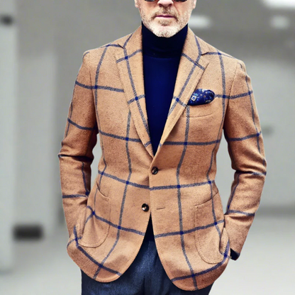 Men's Blazer – Tailored Fit – Wool Blend – Checkered – Formal Look