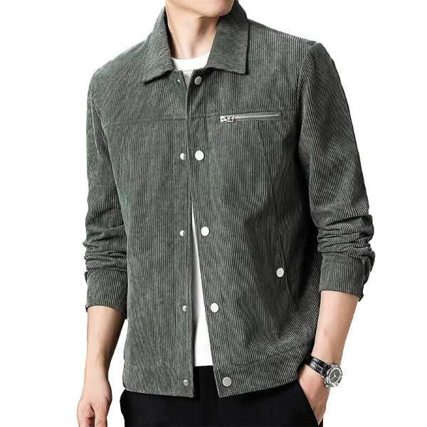 Men's Jacket – Regular Fit – Corduroy Texture – Button Closure – Zipper Pocket – Casual Style
