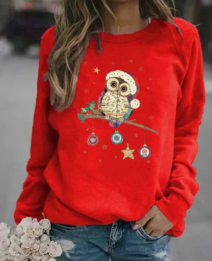 Women's sweatshirt – relaxed fit – soft cotton blend – owl Christmas motif