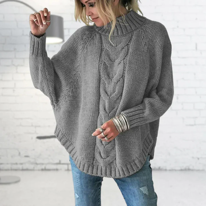 Women's Knit Sweater – Oversized Fit – Cable Knit with Turtleneck – Relaxed Layering