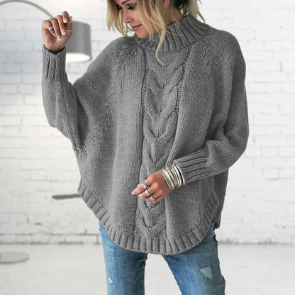 Women's Knit Sweater – Oversized Fit – Cable Knit with Turtleneck – Relaxed Layering