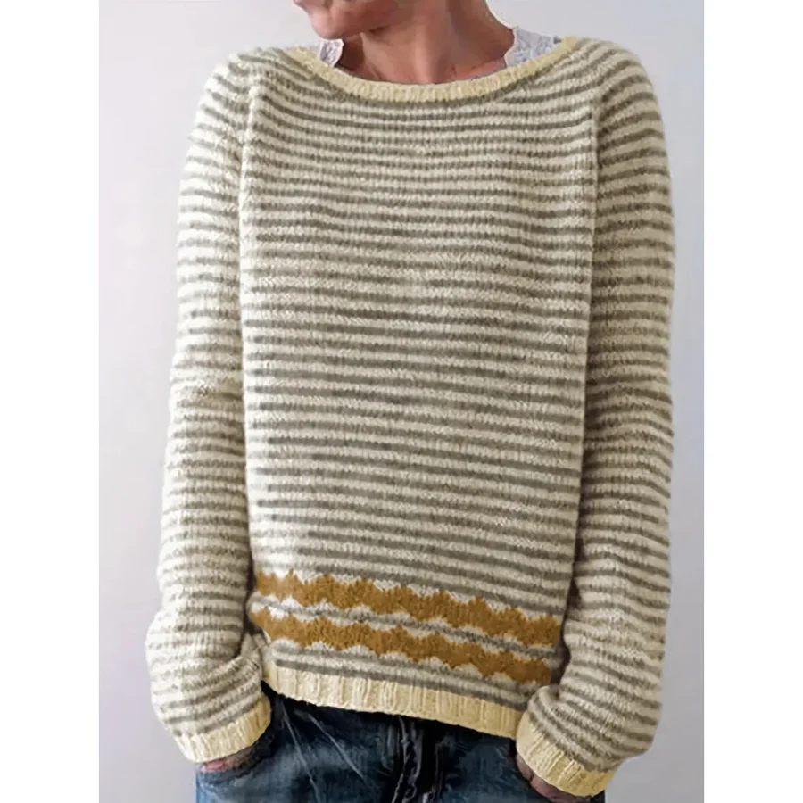 Women's Pullover Sweater – Wool Knit – Relaxed Fit – Long Sleeves – Knit Pattern