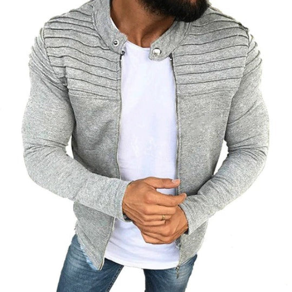 Men's Jacket – Slim Fit – Rib Details – Breathable Cotton Blend – High Collar – Zipper