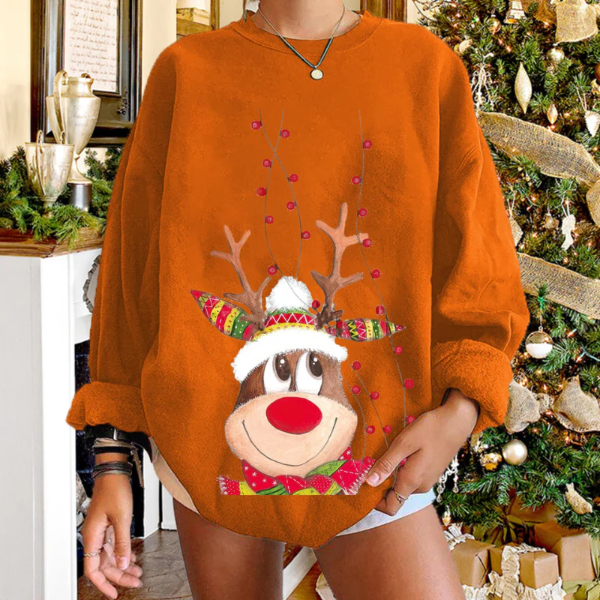 Women's Pullover Sweater – Relaxed Fit – Soft Knit – Reindeer Motif