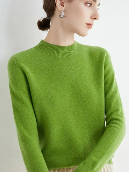 Women's Knit Sweater – Wool Blend – Regular Fit – Long Sleeves – Ribbed Round Neck