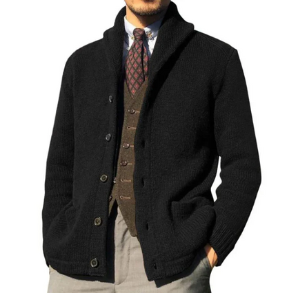 Men's Knit Jacket – Classic Fit – Button Closure – High Collar – Warm Texture