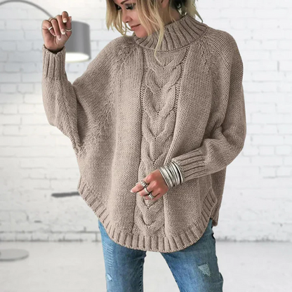 Women's Knit Sweater – Oversized Fit – Cable Knit with Turtleneck – Relaxed Layering