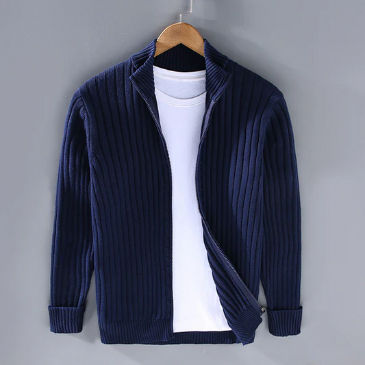 Men's Cardigan – Slim Fit – Knitted Ribbed Texture – Zipper – Versatile Layering