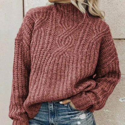 Women's Knit Sweater – Relaxed Fit – Wool-Like – Chunky Cable Knit – High Neck