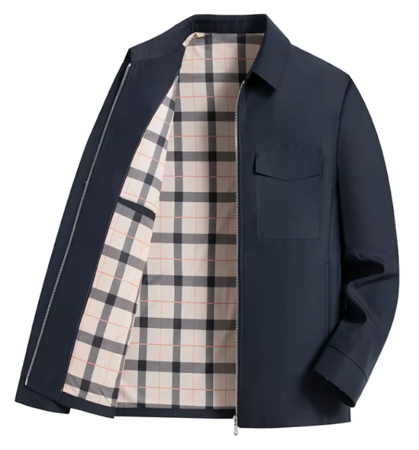 Men's Jacket – Slim Fit – Classic Collar – Zipper – Flap Pockets – Checkered Lining