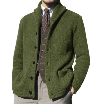 Men's Knit Jacket – Classic Fit – Button Closure – High Collar – Warm Texture