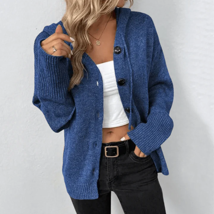 Women's Cardigan – Wool Knit – Relaxed Fit – Button Closure – Ribbed Edges