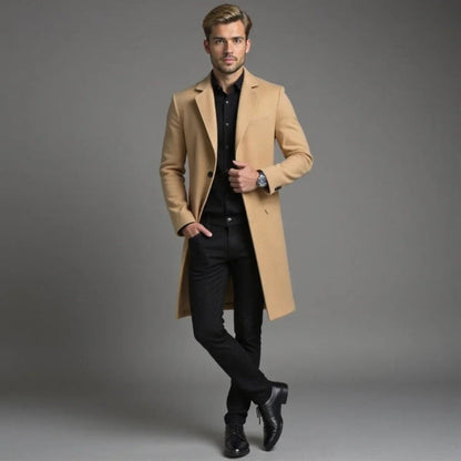 Men's Coat – Tailored Fit – Long Model – Single-Breasted – Wool Texture
