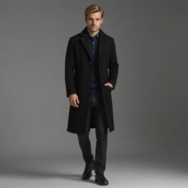 Men's Coat – Tailored Fit – Long Model – Single-Breasted – Wool Texture