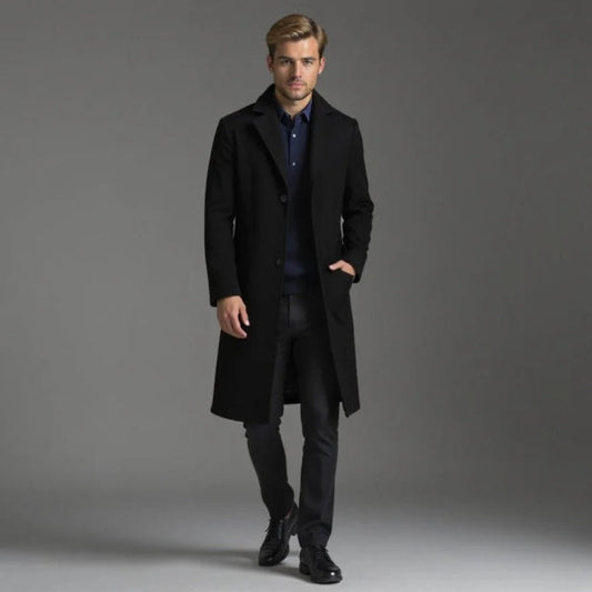 Men's Coat – Tailored Fit – Long Model – Single-Breasted – Wool Texture