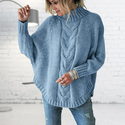 Women's Knit Sweater – Oversized Fit – Cable Knit with Turtleneck – Relaxed Layering
