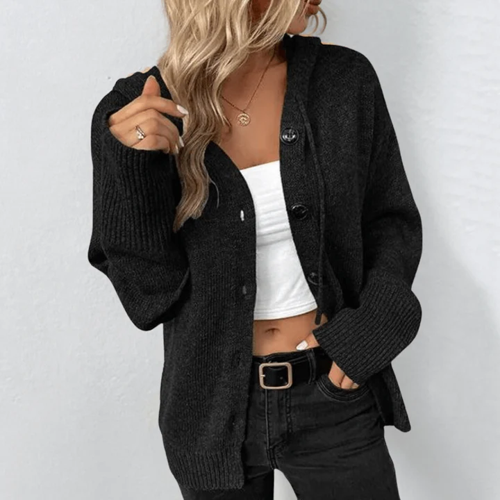 Women's Cardigan – Wool Knit – Relaxed Fit – Button Closure – Ribbed Edges