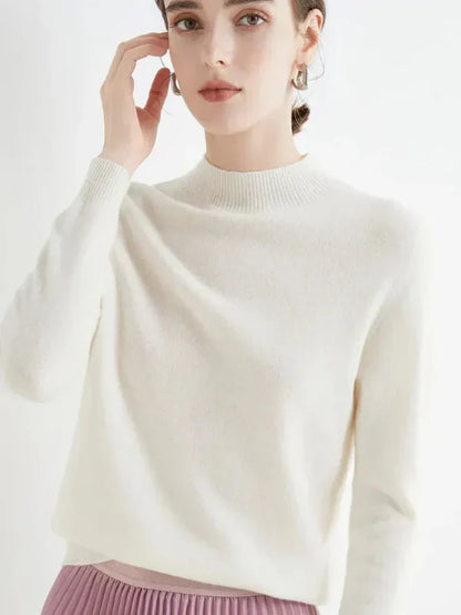 Women's Knit Sweater – Wool Blend – Regular Fit – Long Sleeves – Ribbed Round Neck