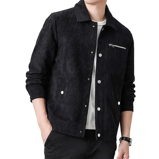 Men's Jacket – Regular Fit – Corduroy Texture – Button Closure – Zipper Pocket – Casual Style