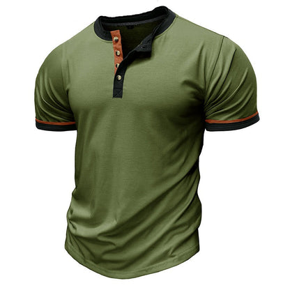 Men's Henley T-shirt – Regular Fit – Short Sleeve – Contrast Trim – Breathable Comfort