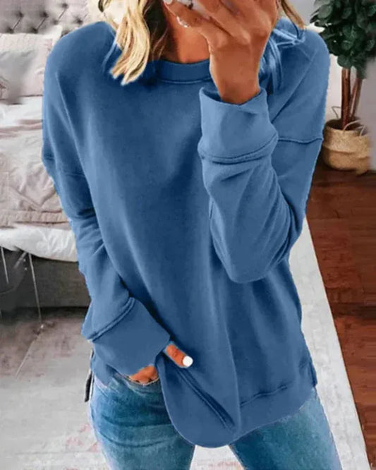 Women's Sweatshirt – Relaxed Fit – Soft Cotton Blend – Round Neck Long-Sleeved