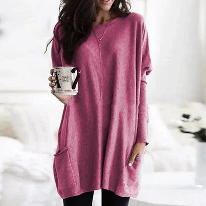 Women's Tunic Pullover – Oversized Fit – Soft Knit – Dropped Shoulders – Side Pockets