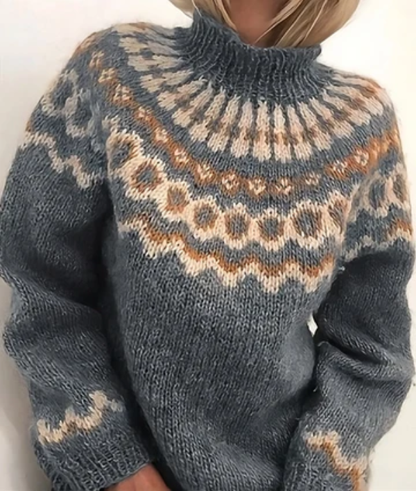 Women's Turtleneck Sweater – Wool Blend – Relaxed Fit – Nordic Knit Pattern
