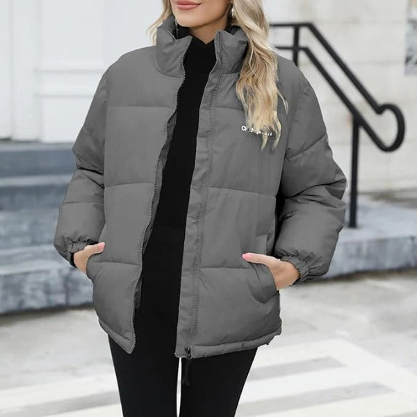 Women's Jacket – Relaxed Fit – High Collar – Zipper – Adjustable Hem – Lightly Padded