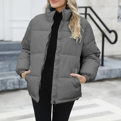 Women's Jacket – Relaxed Fit – High Collar – Zipper – Adjustable Hem – Lightly Padded