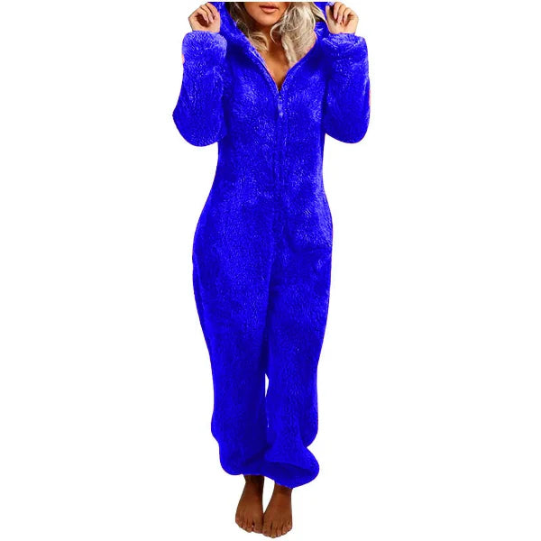 Women's Jumpsuit with Hood – Soft Plush – Relaxed Fit – Zipper – Full Length