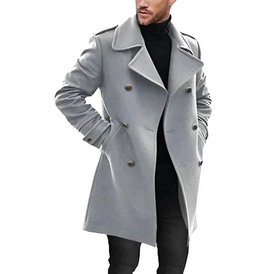 Men's Trench Coat – Wool Look – Tailored Fit – Double Breasted – Mid-Length