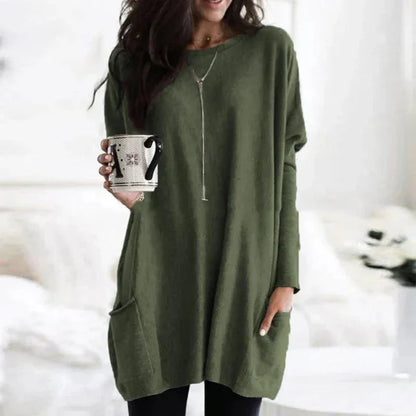 Women's Tunic Pullover – Oversized Fit – Soft Knit – Dropped Shoulders – Side Pockets