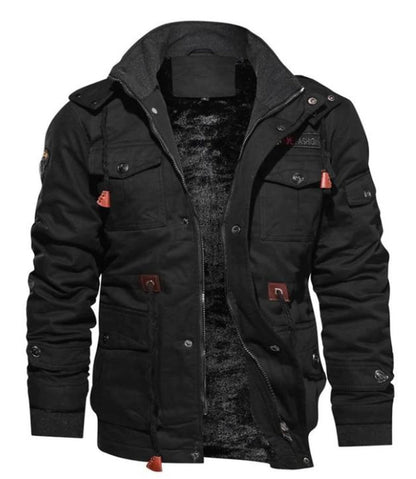 Men's Coat – Regular Fit – Fleece Lining – High Collar – Zipper and Button Closure – Many Pockets