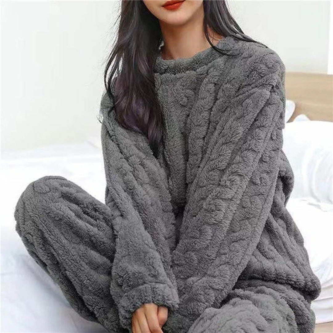 Women's Pajama Set – Soft Knit – Relaxed Fit – Cable Knit – Full Length
