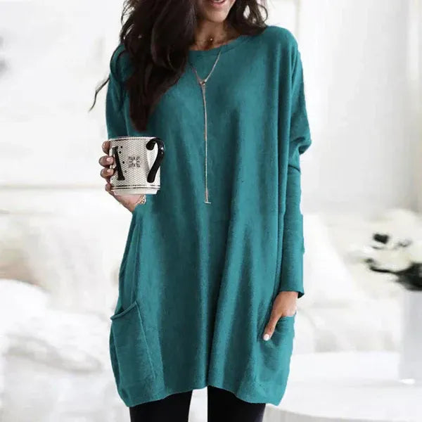 Women's Tunic Pullover – Oversized Fit – Soft Knit – Dropped Shoulders – Side Pockets