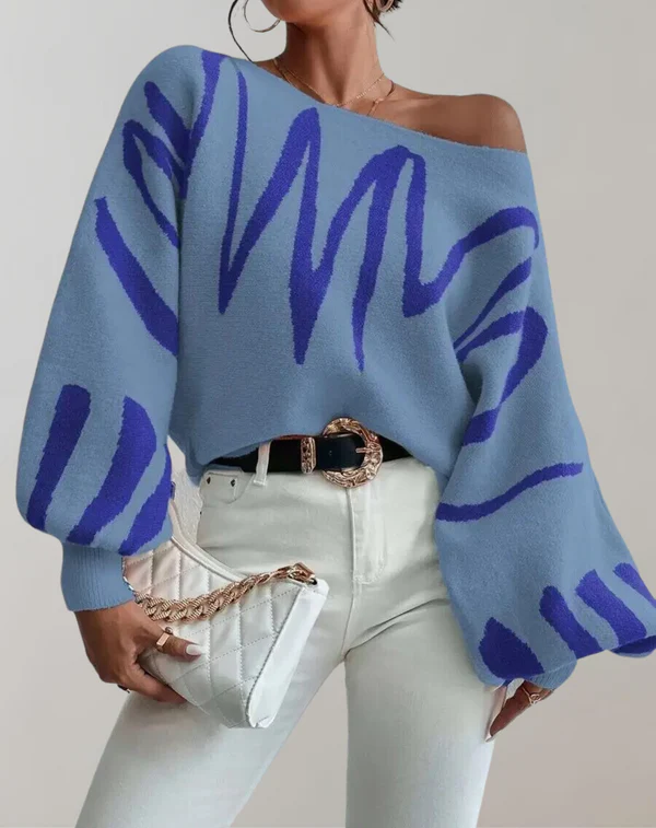 Women's Off-Shoulder Blouse – Knit – Relaxed Fit – Lantern Sleeves – Cropped