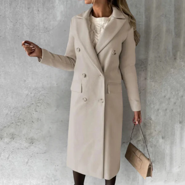 Women's Trench Coat – Tailored Fit – Wool Texture – Double Breasted – Knee Length
