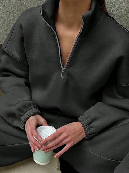 Women's Pullover – Oversize Fit – High Neck with Short Zipper – Soft and Breathable