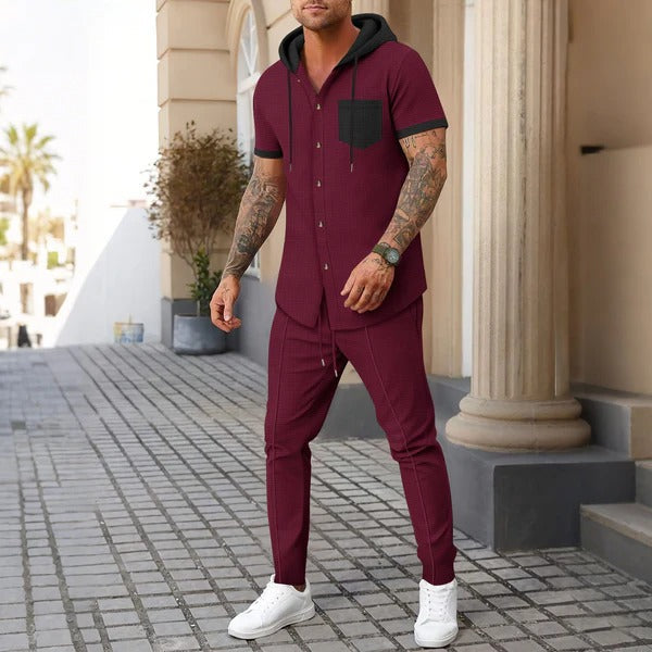 Men's Training Set – Relaxed Fit – Hooded Jacket with Button Closure – Soft and Breathable