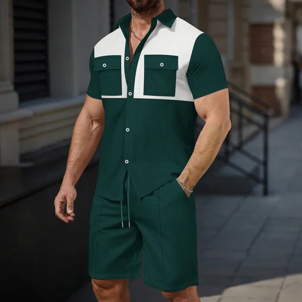 Men's Set – Short-Sleeved Shirt and Shorts – Regular Fit – Breathable – Contrast Details