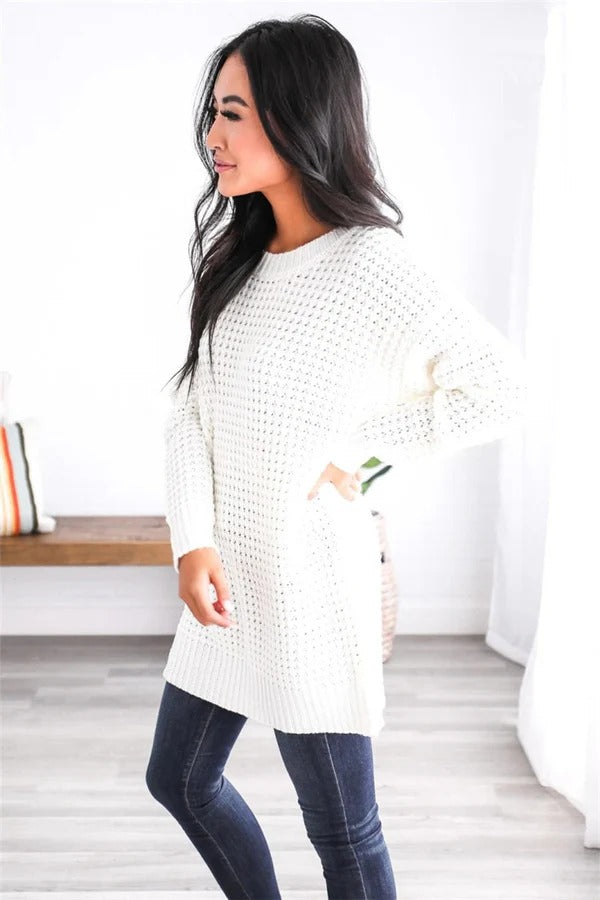 Women's Knit Sweater – Oversized Fit – Chunky Knit – Honeycomb Texture – Ribbed Edges