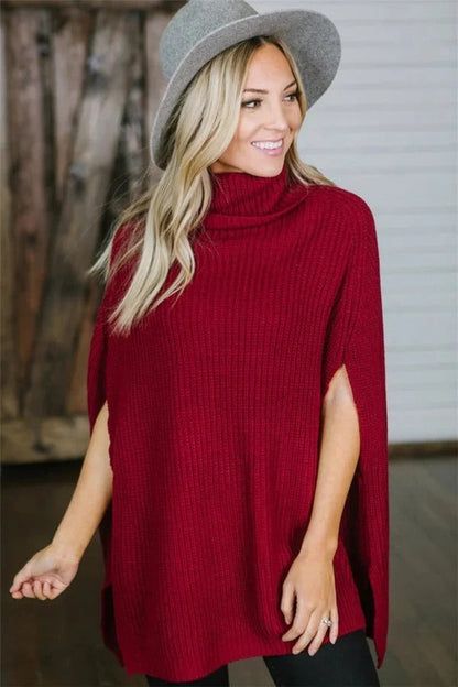 Women's Poncho – Oversized Fit – High Turtleneck – Soft Knit – Wide Sleeves