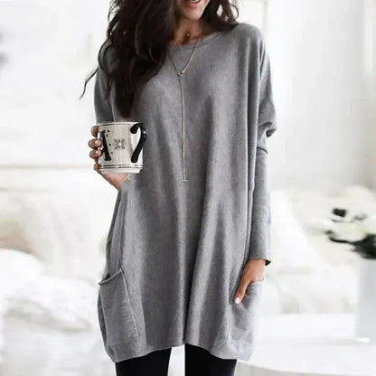 Women's Tunic Pullover – Oversized Fit – Soft Knit – Dropped Shoulders – Side Pockets