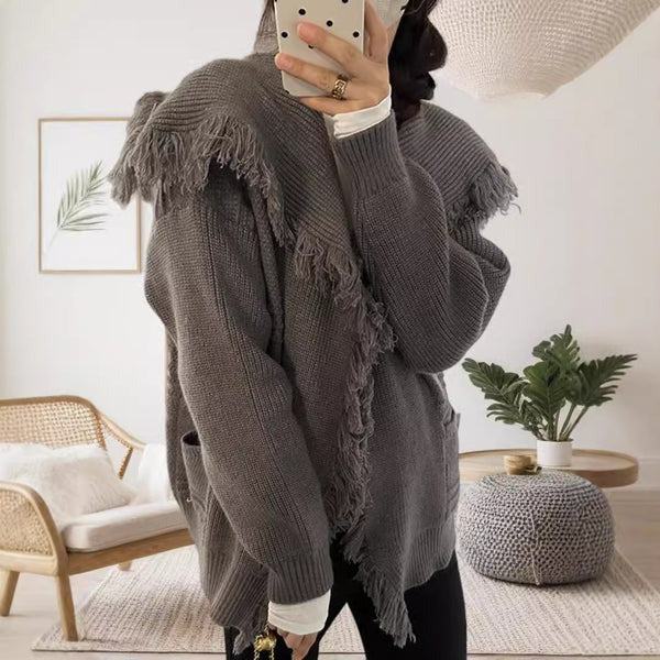 Women's Cardigan – Oversized Fit – Knitted – Open Front – Raw Edges – Long Sleeved